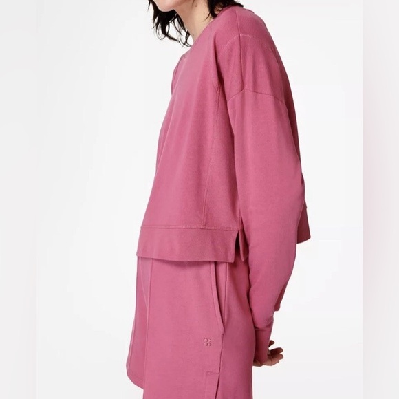 Sweaty Betty After Class Crop Crewneck Sweatshirt Adventure Pink US 14 XXL - Picture 1 of 9
